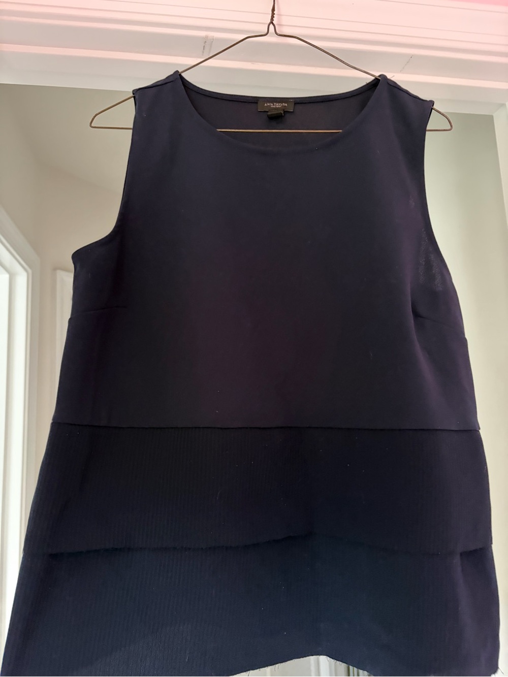 Ann Taylor Navy Sleeveless Layered Shell Top